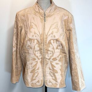 Victor Costa Womens Embroidered Hippy Boho tan Jacket Top corduroy Sz 1X